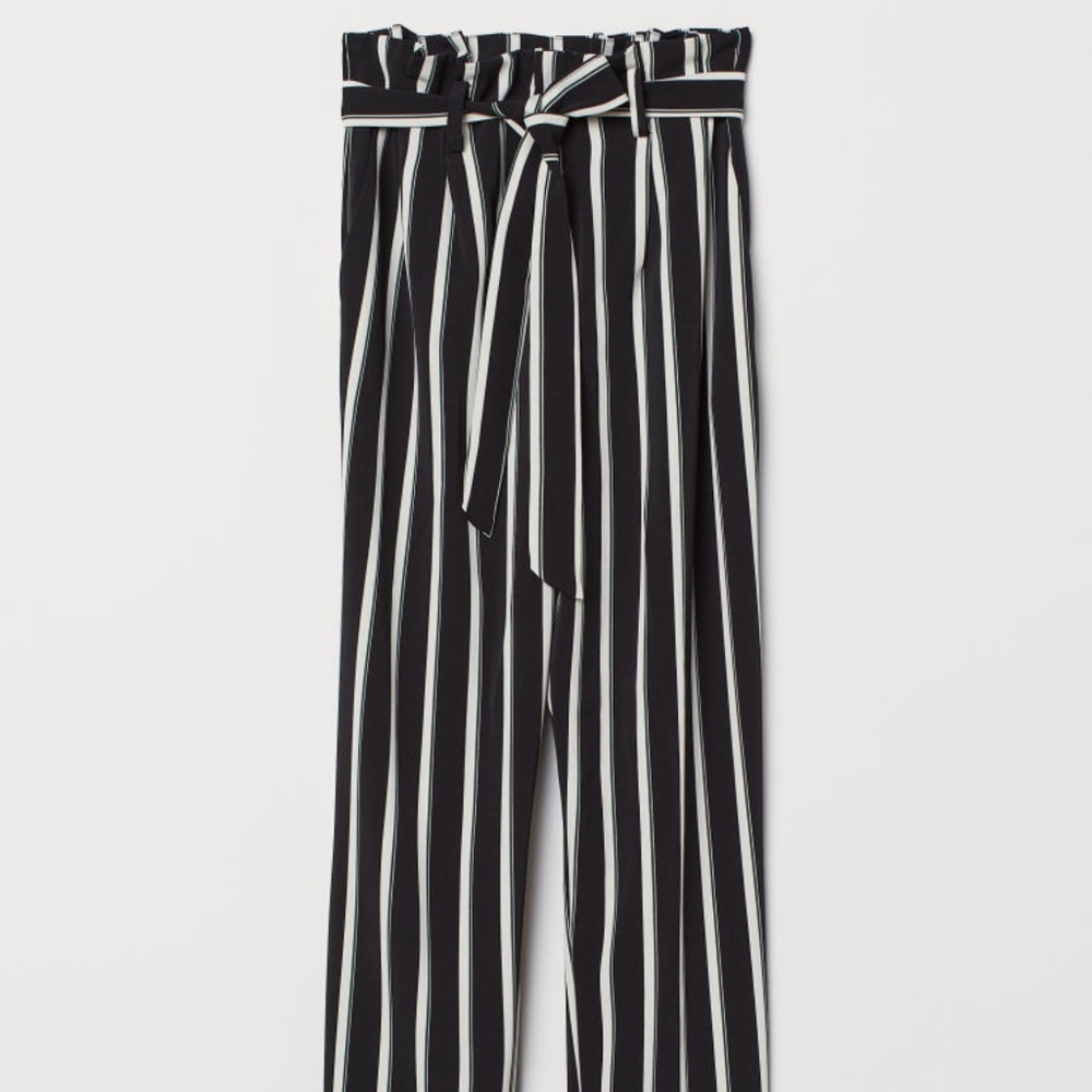 Navy Striped Paperbag Pants